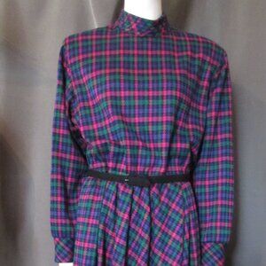Pink Purple Green Plaid Dress for Fall & Winter